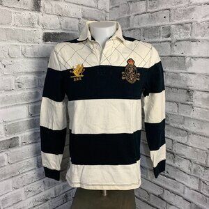 Polo Ralph Lauren Rugby Polo Shirt M Striped Embroidered Crest Logo 5 Vintage